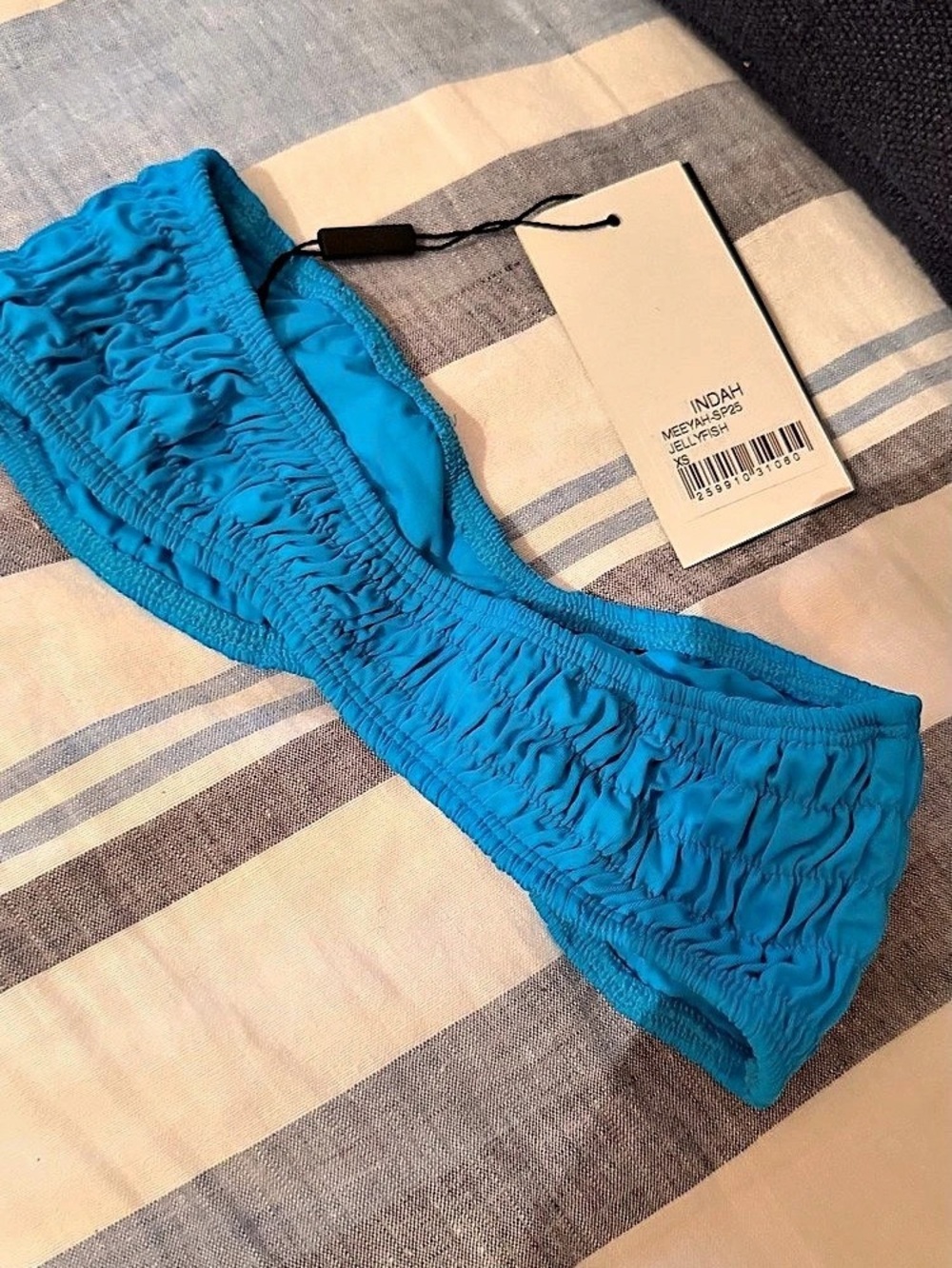 NWT INDAH Meeyah Smocked Bandeau Bikini Top Jellyfish Blue XS